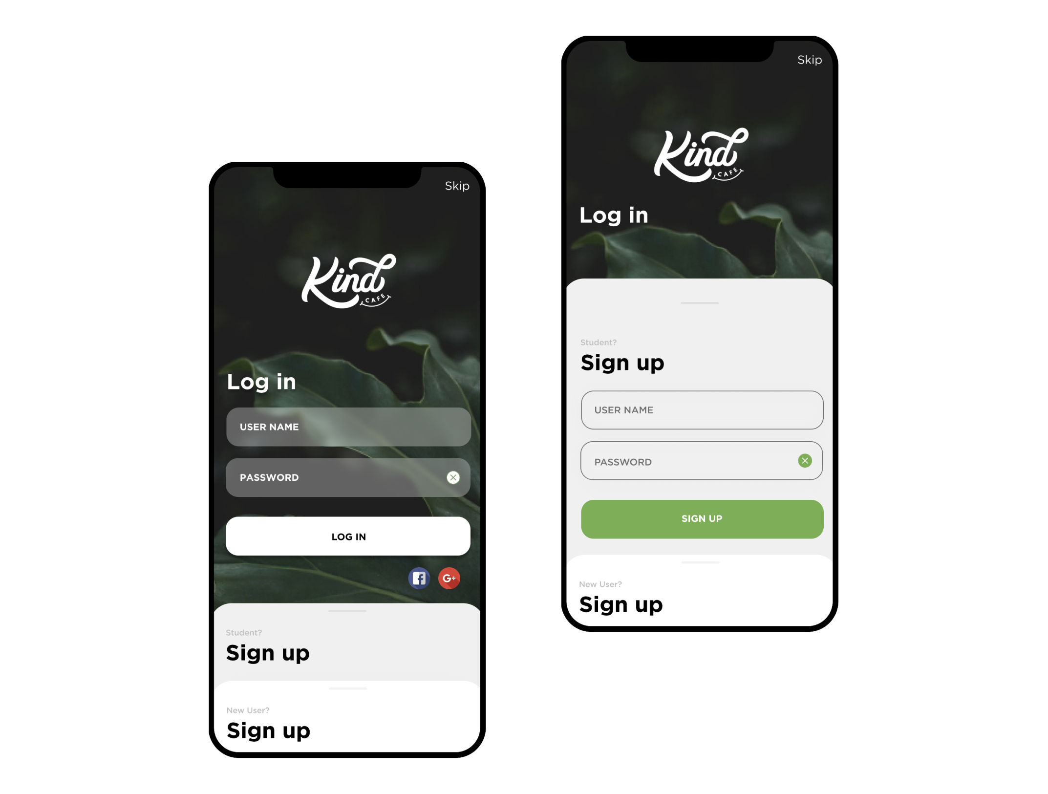 Login and sign-up options