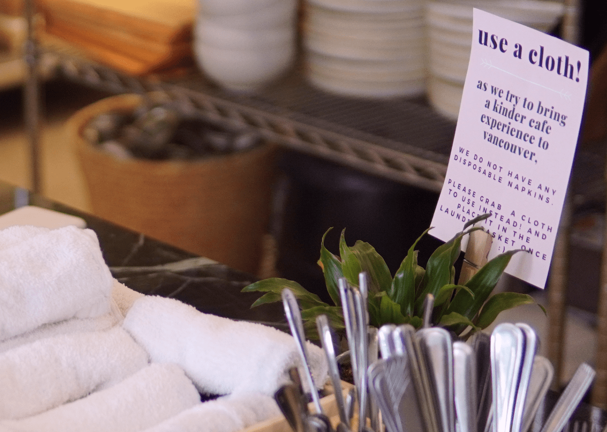 Resuable towel napkins at the cafe